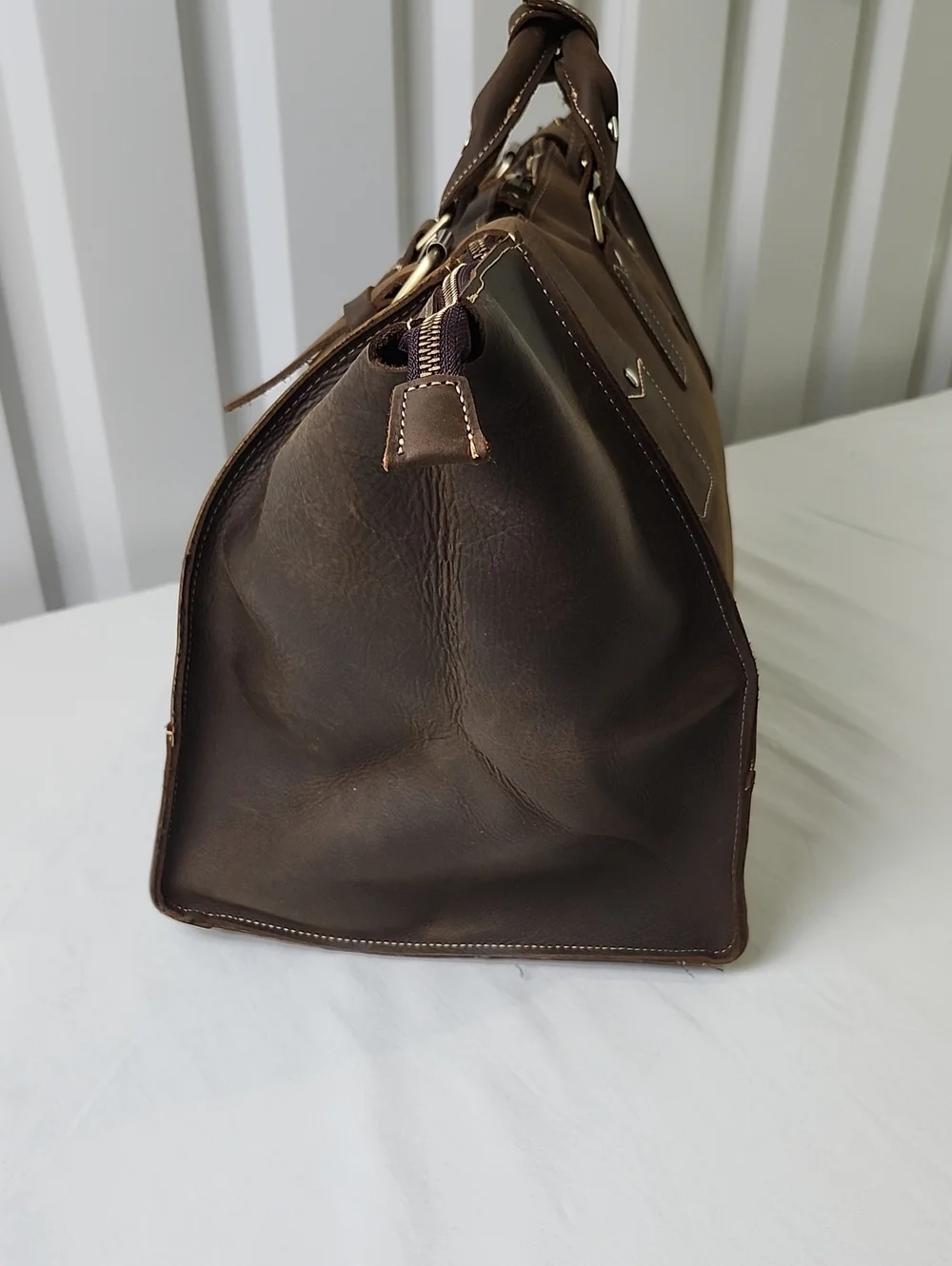 Unbranded Mens Dark Brown Full Grain Leather Travel Tote Duffle Bag Work Dr. Bag